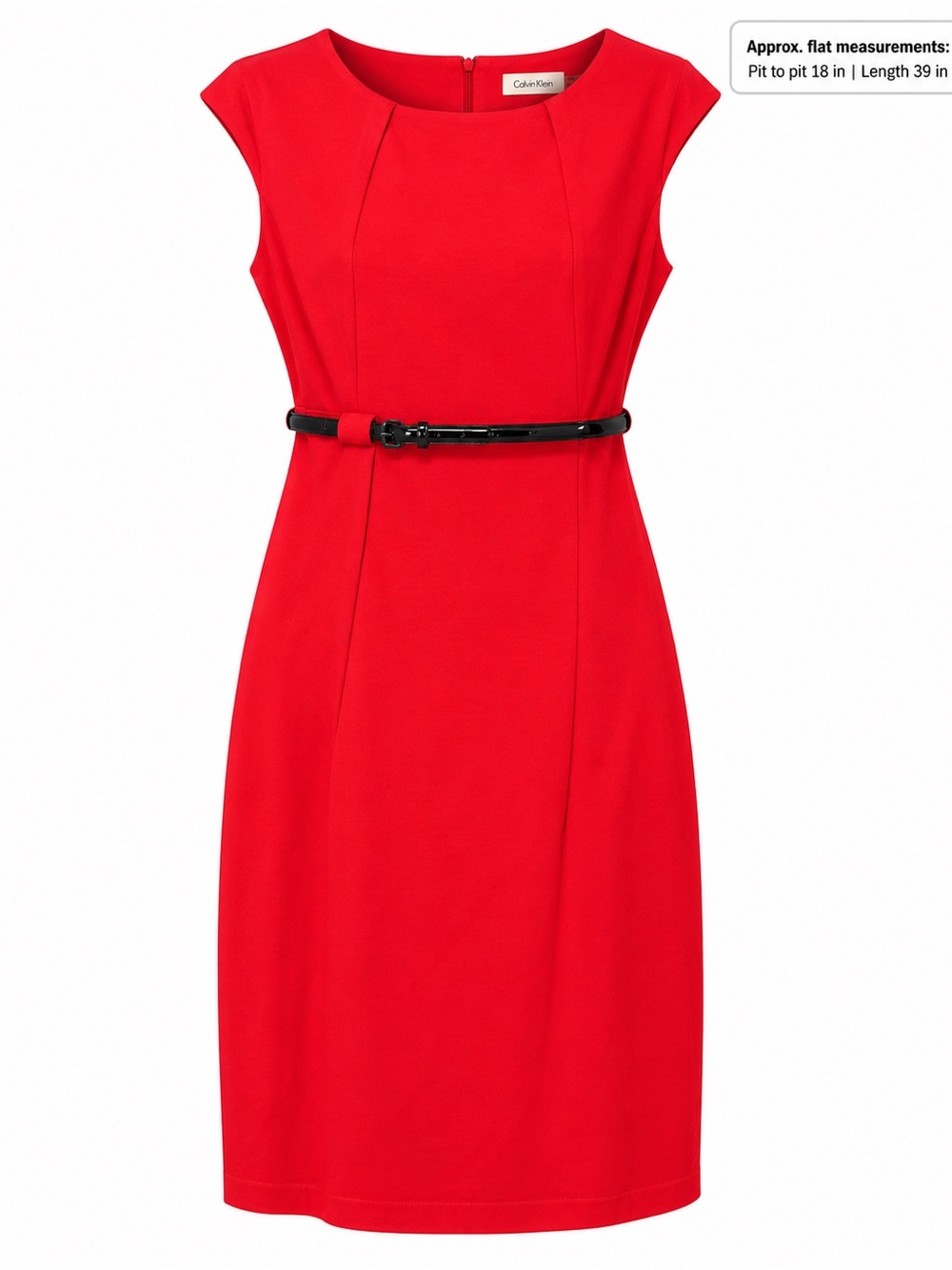 Calvin Klein Women’s Size 12 Red Belted Sheath Dress Classic Tailored